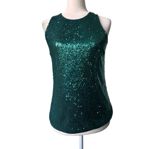 Imperial Green Sequin Tank Top Dressy Lined Party SZ S - Picture 13 of 13